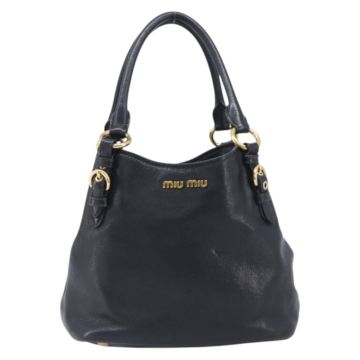 Miu Miu Hand Bag Leather Black Gold Auth 213444