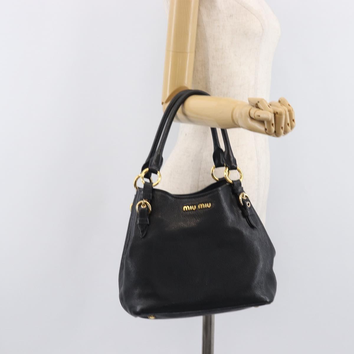 Miu Miu Hand Bag Leather Black Gold Auth 213444