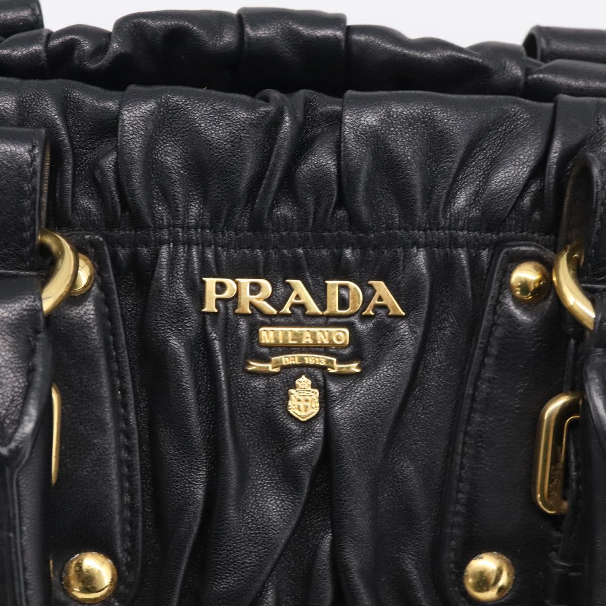 PRADA Gathered Hand Bag Leather 2way Black Gold Auth 213445V