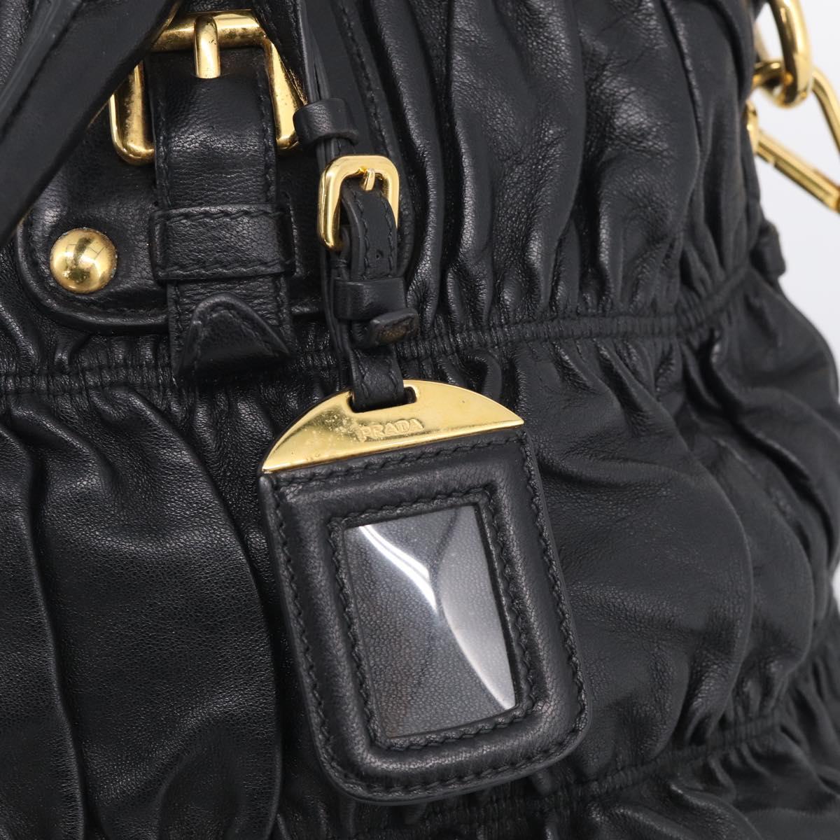 PRADA Gathered Hand Bag Leather 2way Black Gold Auth 213445V