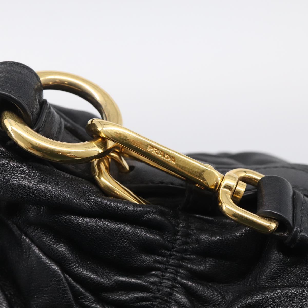 PRADA Gathered Hand Bag Leather 2way Black Gold Auth 213445V