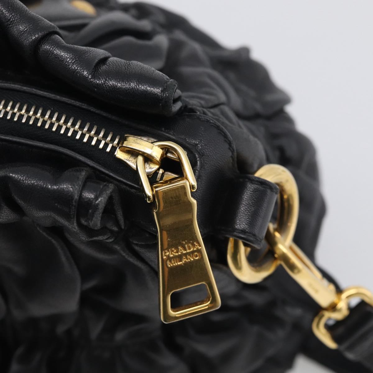 PRADA Gathered Hand Bag Leather 2way Black Gold Auth 213445V
