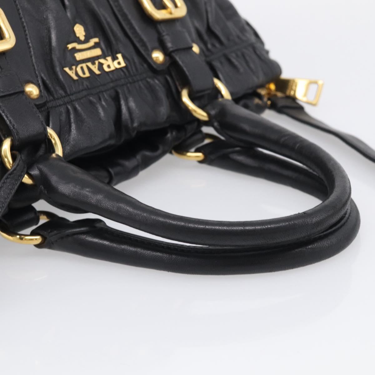 PRADA Gathered Hand Bag Leather 2way Black Gold Auth 213445V