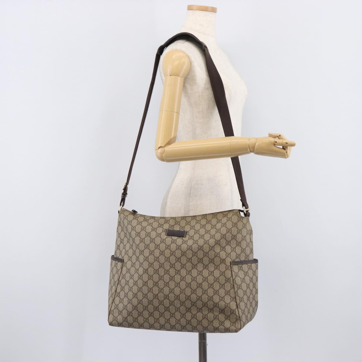 GUCCI GG Supreme Shoulder Bag PVC Beige Gold 201767 Auth 213446