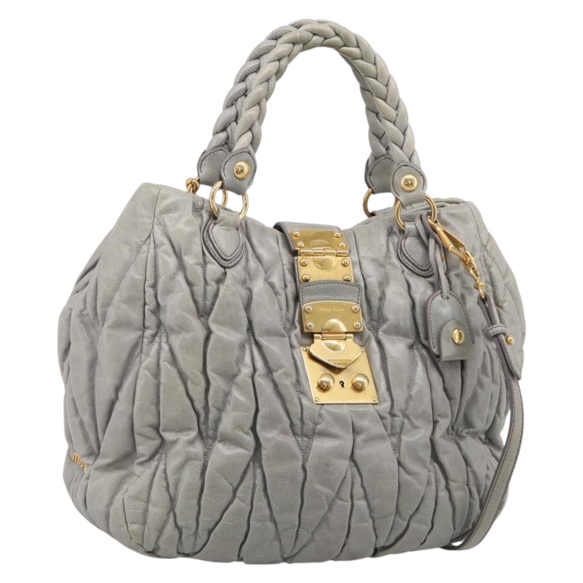 Miu Miu Matelasse Hand Bag Vitellolux 2way Green Gold Auth 213447A