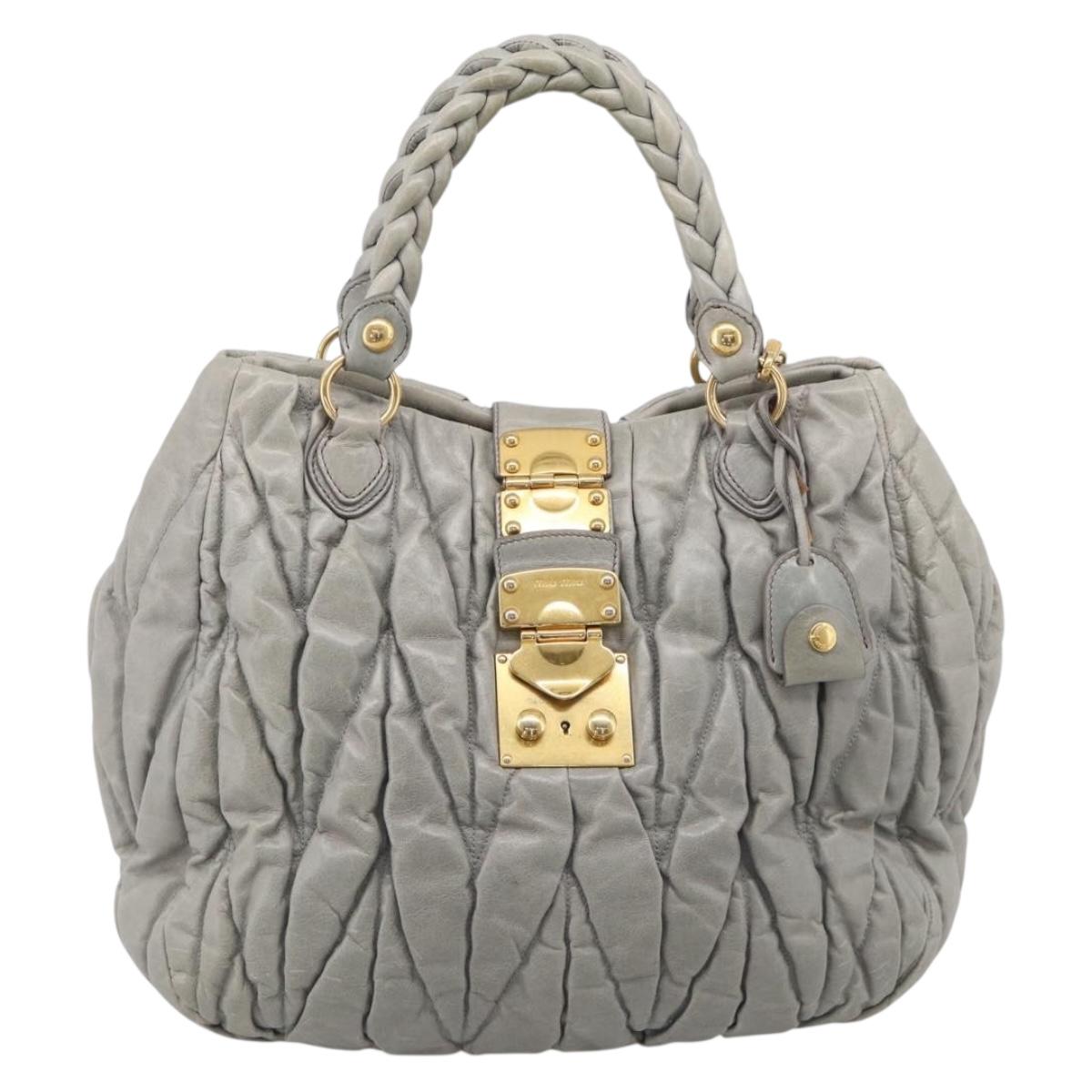 Miu Miu Matelasse Hand Bag Vitellolux 2way Green Gold Auth 213447A