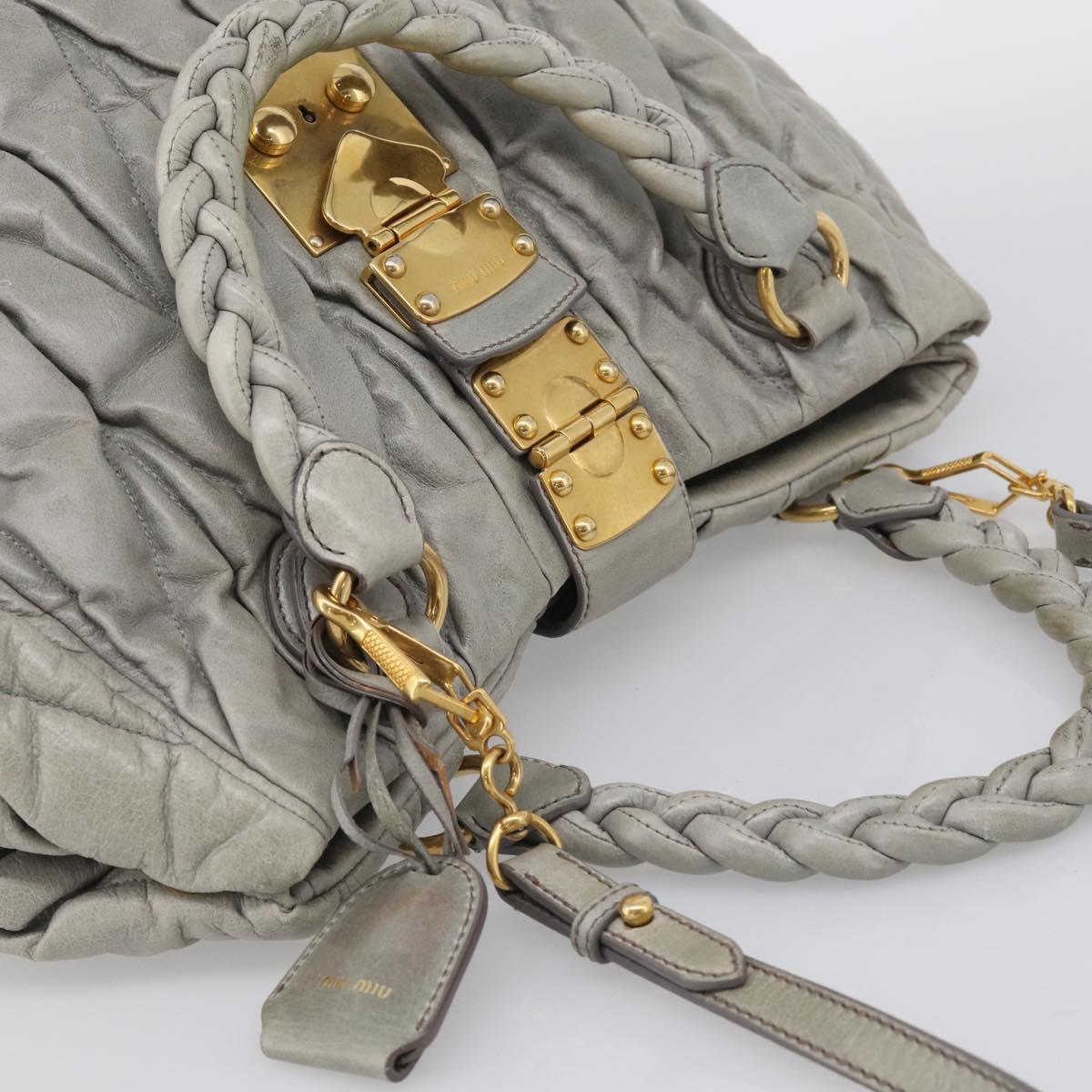 Miu Miu Matelasse Hand Bag Vitellolux 2way Green Gold Auth 213447A