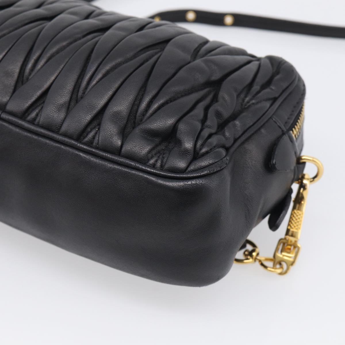 Miu Miu Matelasse Shoulder Bag Leather 2way Black Gold Auth 213449A