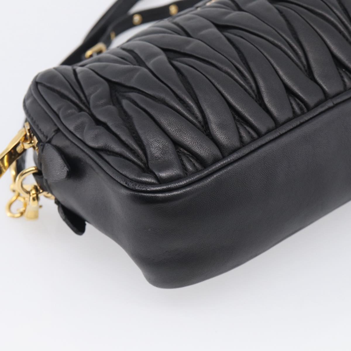 Miu Miu Matelasse Shoulder Bag Leather 2way Black Gold Auth 213449A