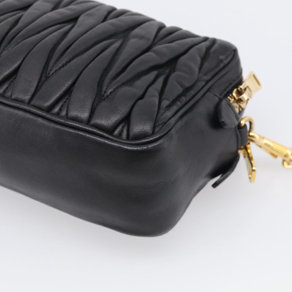 Miu Miu Matelasse Shoulder Bag Leather 2way Black Gold Auth 213449A