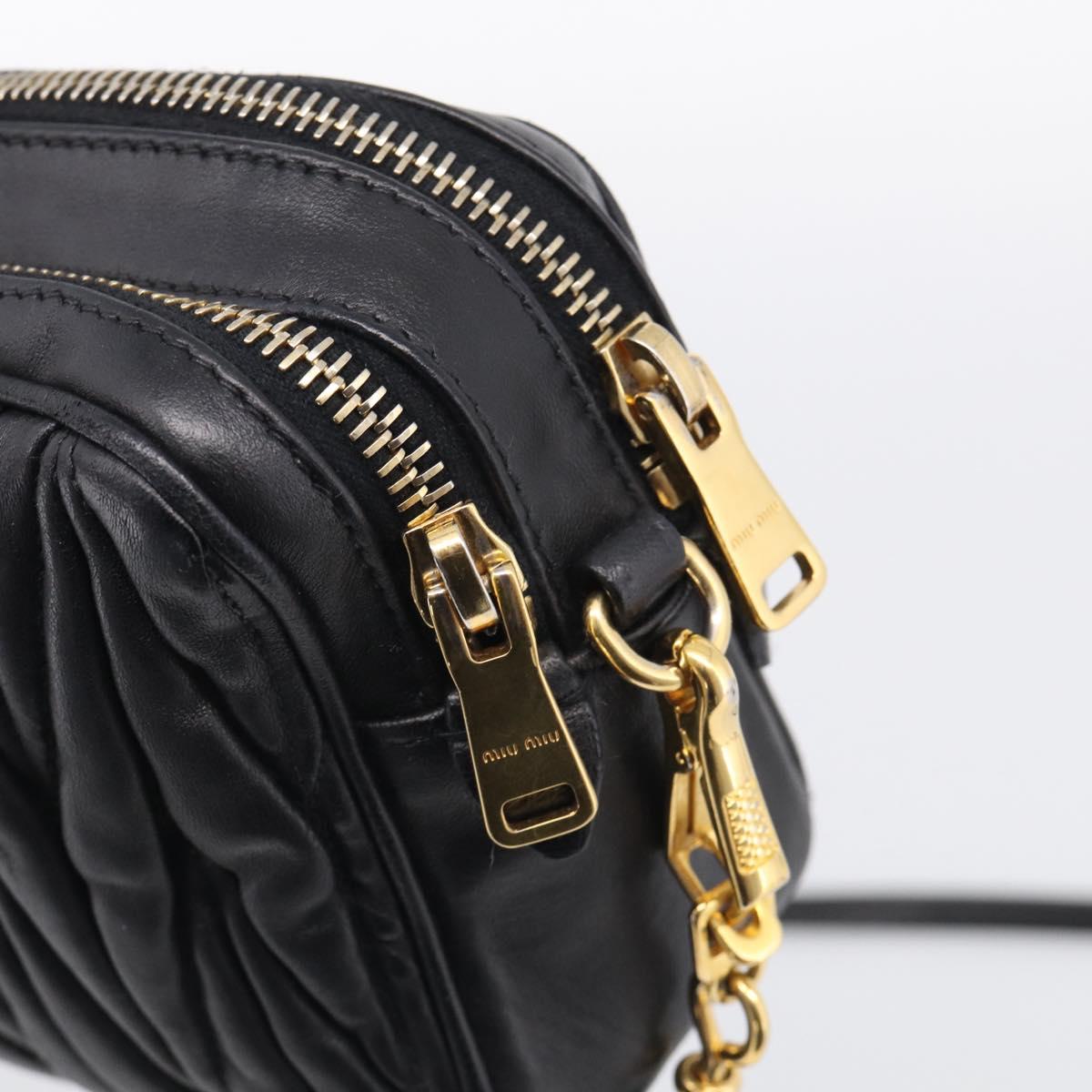 Miu Miu Matelasse Shoulder Bag Leather 2way Black Gold Auth 213449A