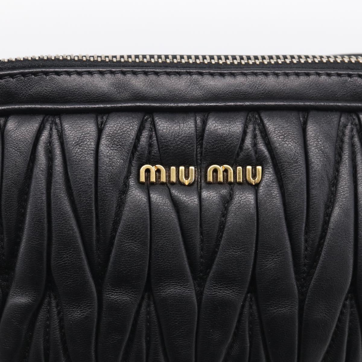 Miu Miu Matelasse Shoulder Bag Leather 2way Black Gold Auth 213449A