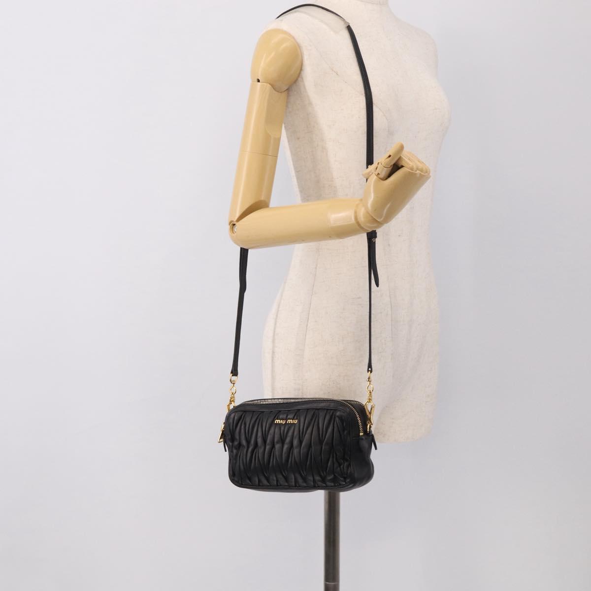 Miu Miu Matelasse Shoulder Bag Leather 2way Black Gold Auth 213449A