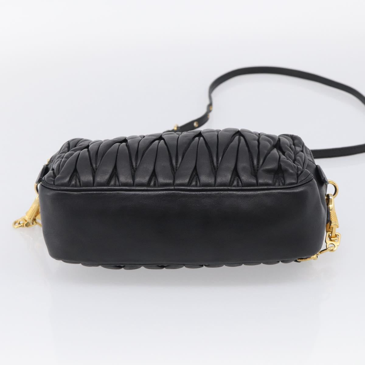Miu Miu Matelasse Shoulder Bag Leather 2way Black Gold Auth 213449A