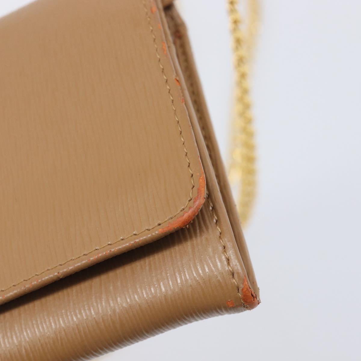PRADA Chain Shoulder Wallet Leather Brown Gold Auth 213451