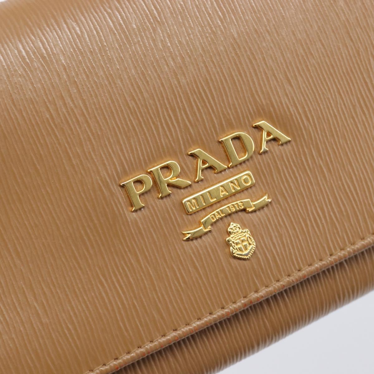 PRADA Chain Shoulder Wallet Leather Brown Gold Auth 213451