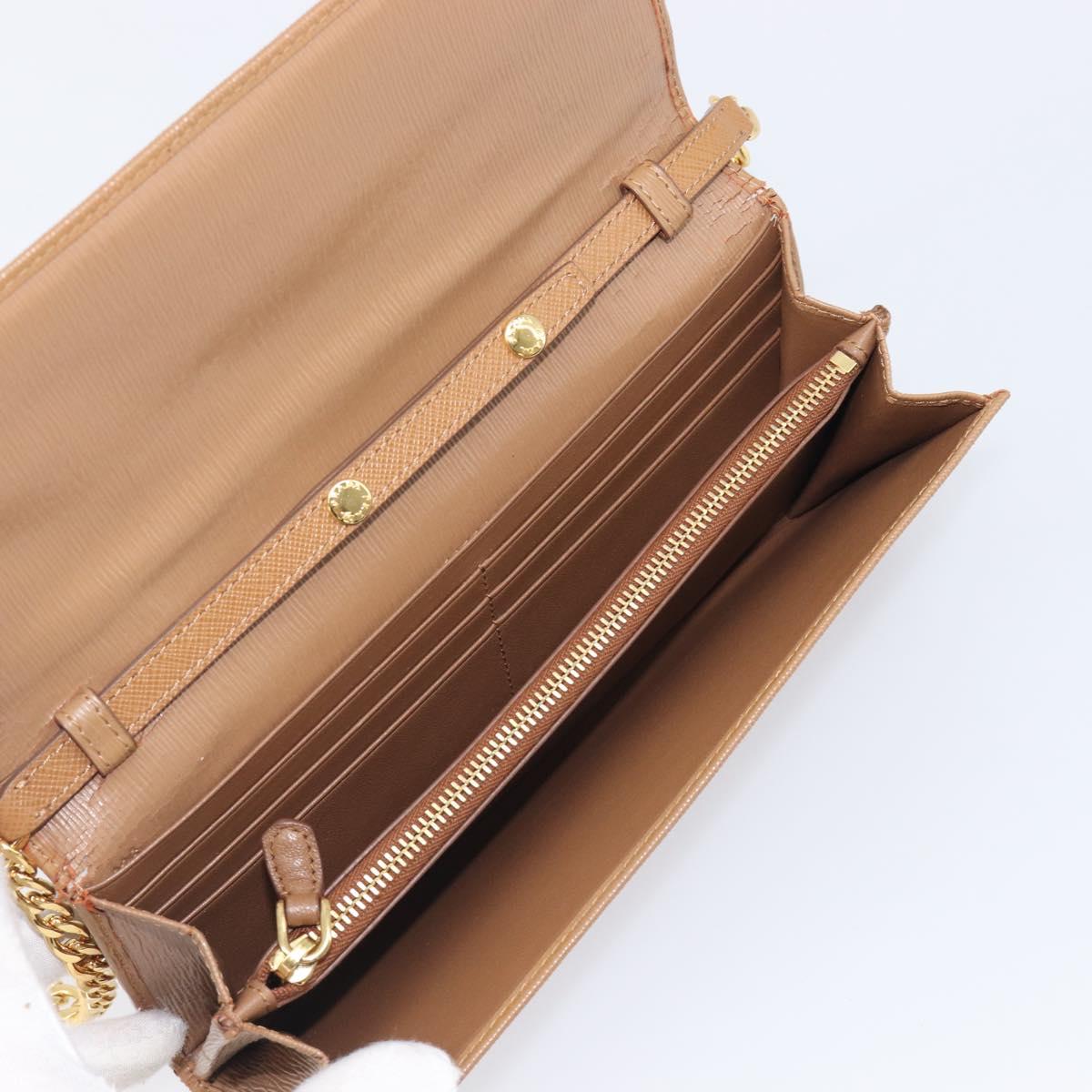 PRADA Chain Shoulder Wallet Leather Brown Gold Auth 213451