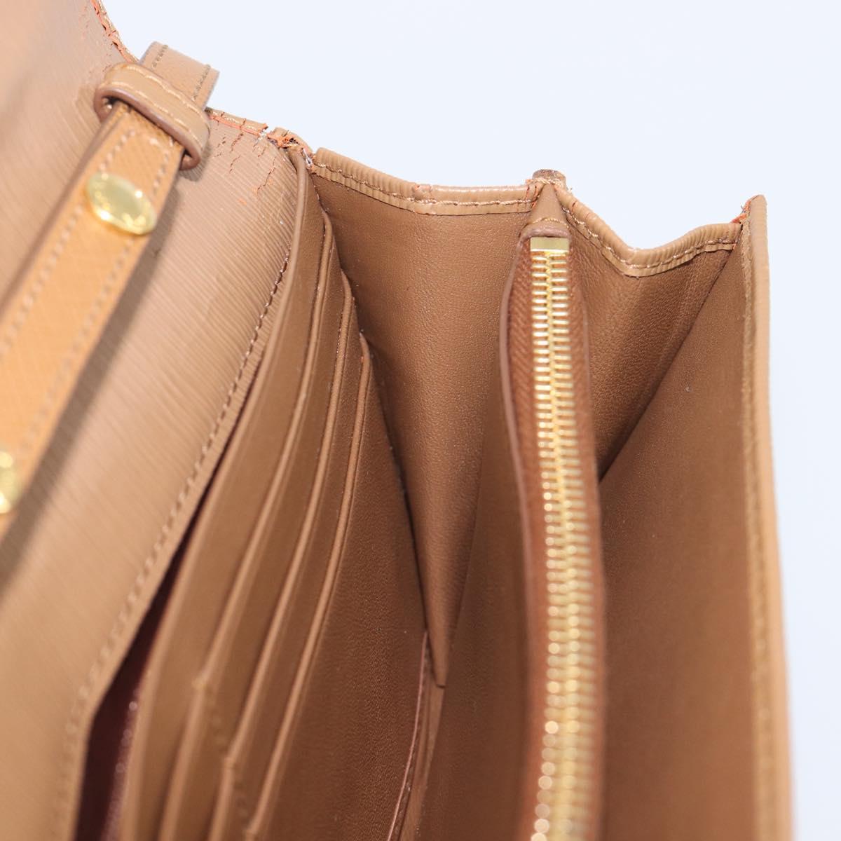 PRADA Chain Shoulder Wallet Leather Brown Gold Auth 213451
