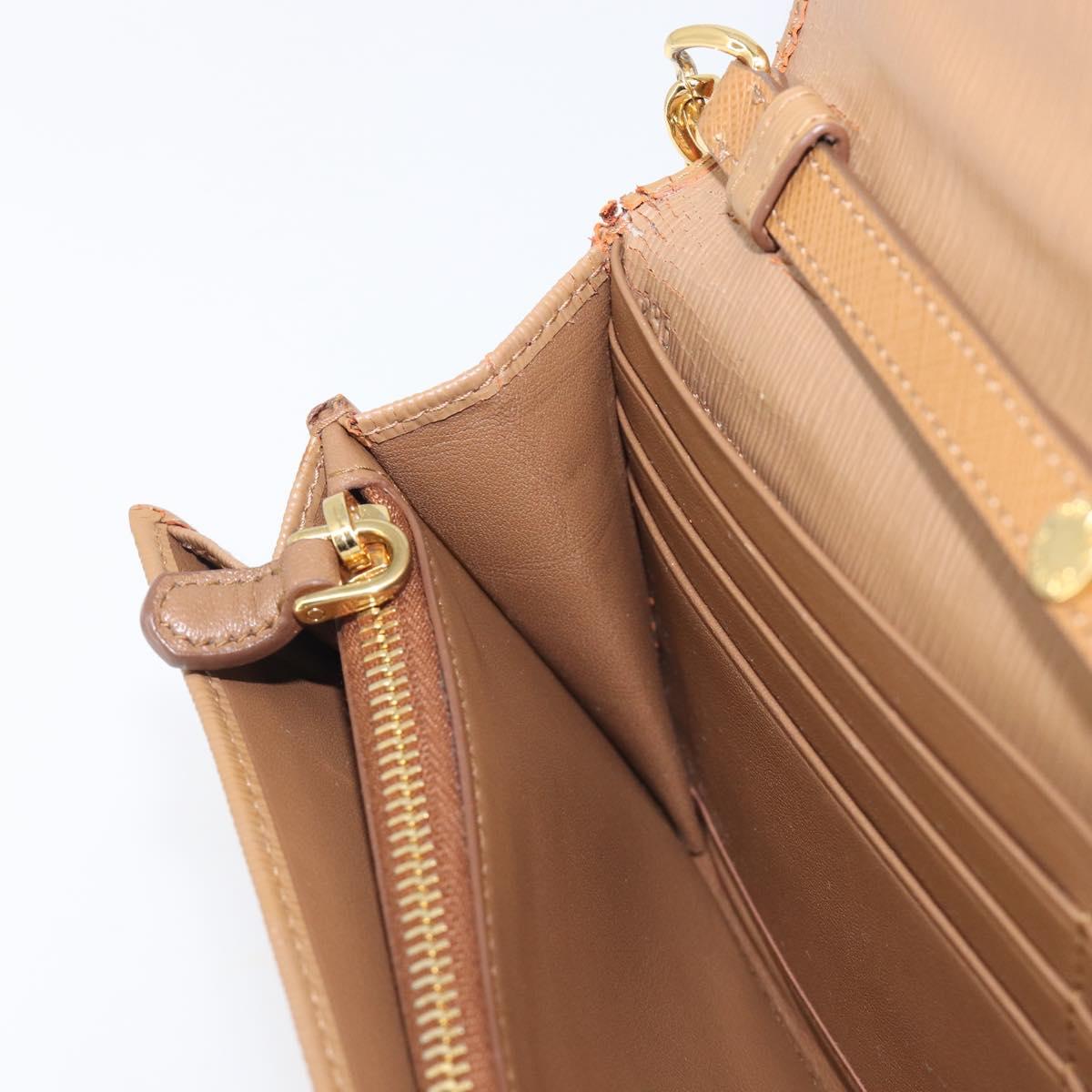 PRADA Chain Shoulder Wallet Leather Brown Gold Auth 213451