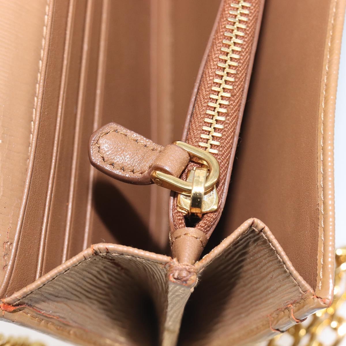 PRADA Chain Shoulder Wallet Leather Brown Gold Auth 213451
