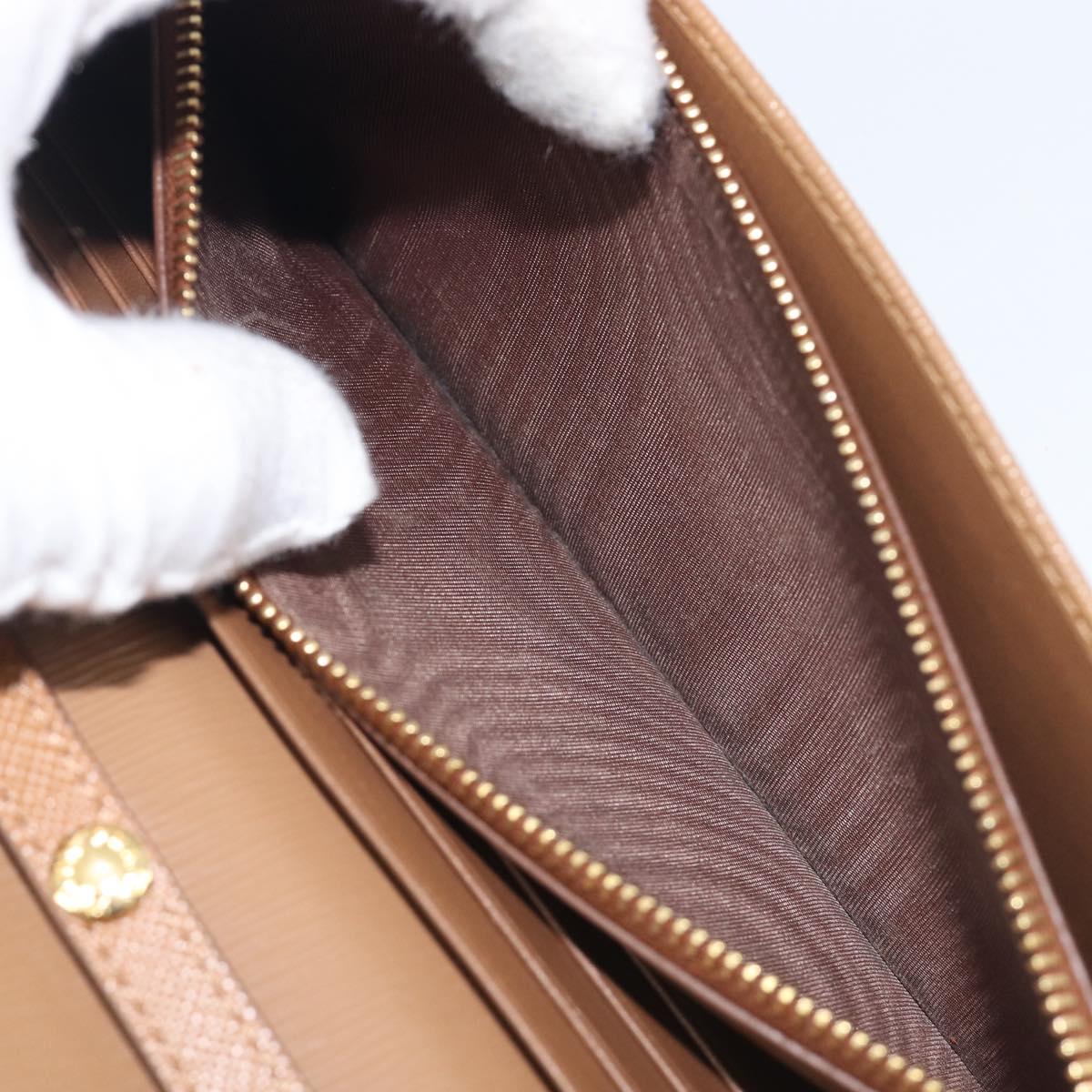 PRADA Chain Shoulder Wallet Leather Brown Gold Auth 213451