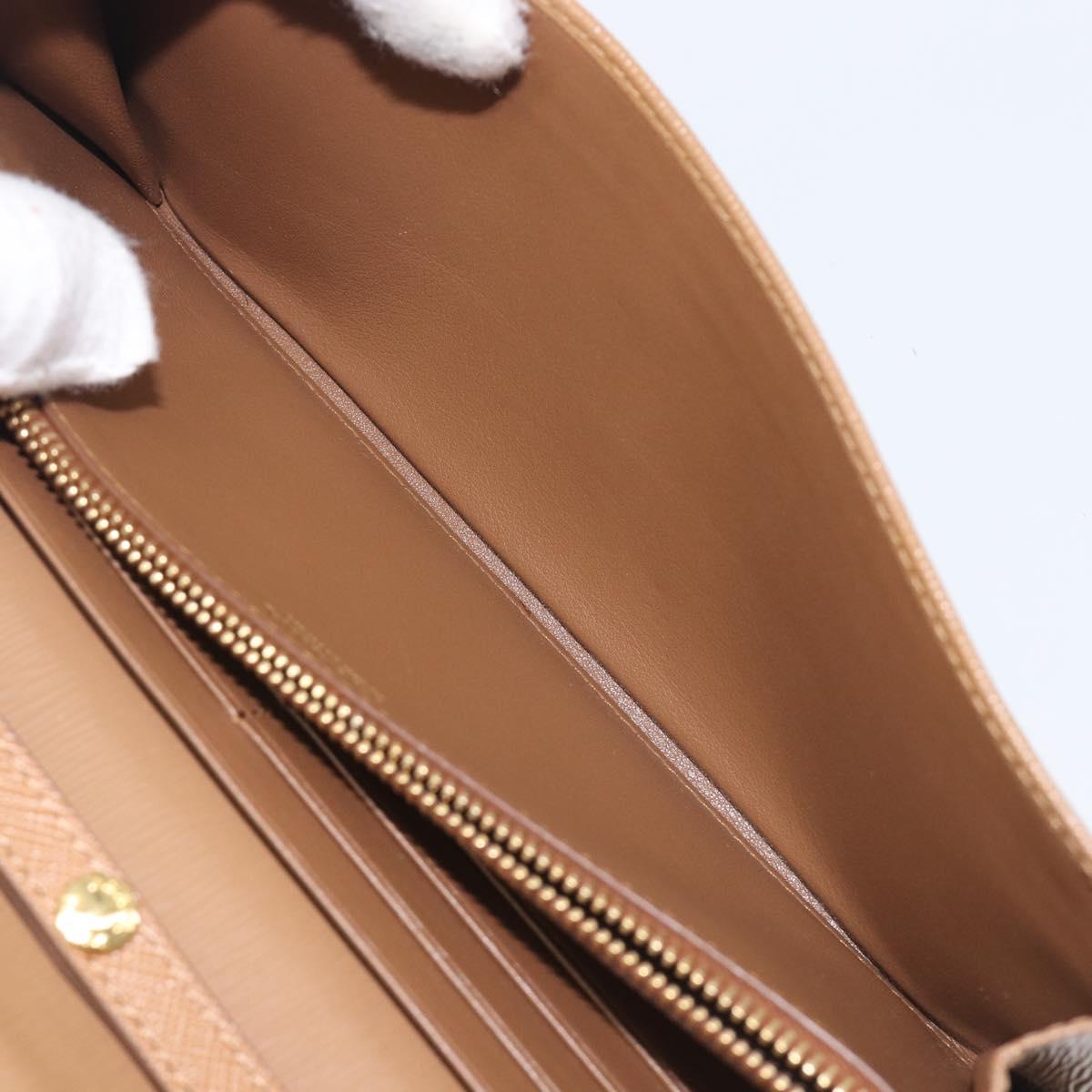 PRADA Chain Shoulder Wallet Leather Brown Gold Auth 213451
