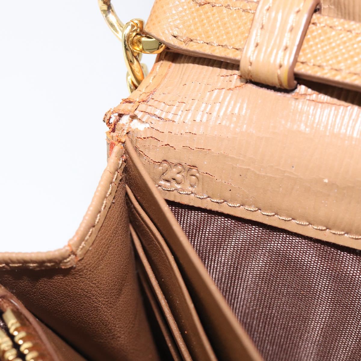 PRADA Chain Shoulder Wallet Leather Brown Gold Auth 213451