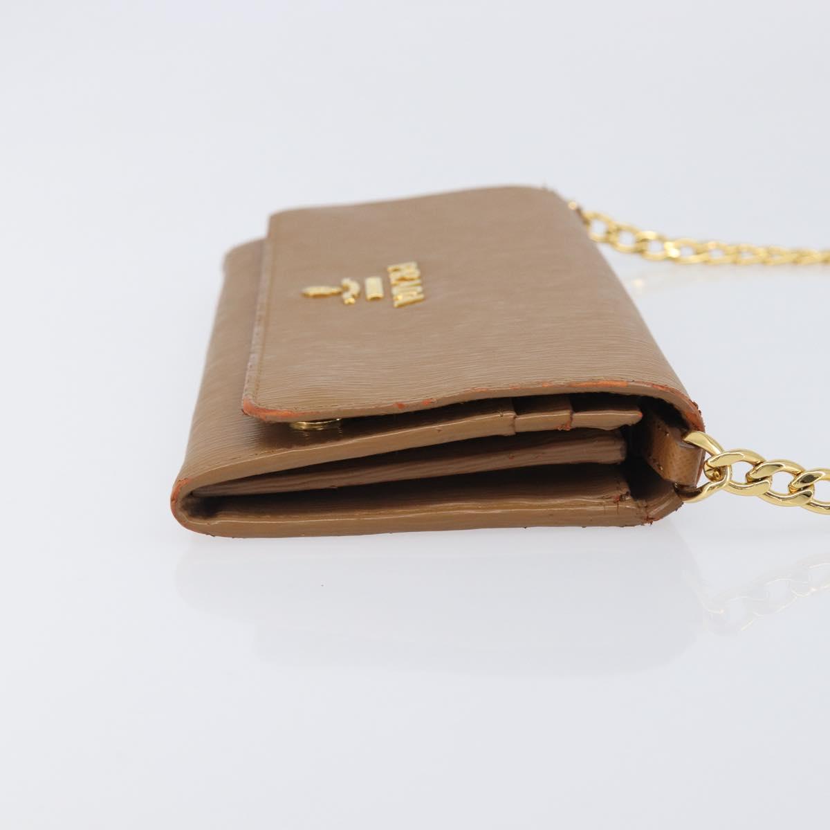 PRADA Chain Shoulder Wallet Leather Brown Gold Auth 213451