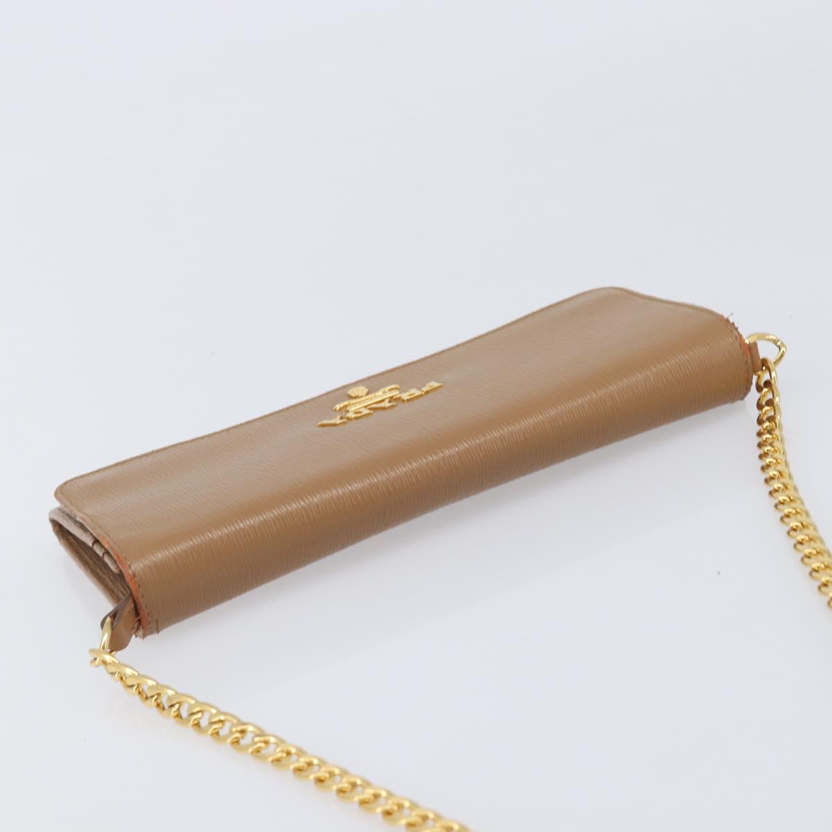 PRADA Chain Shoulder Wallet Leather Brown Gold Auth 213451