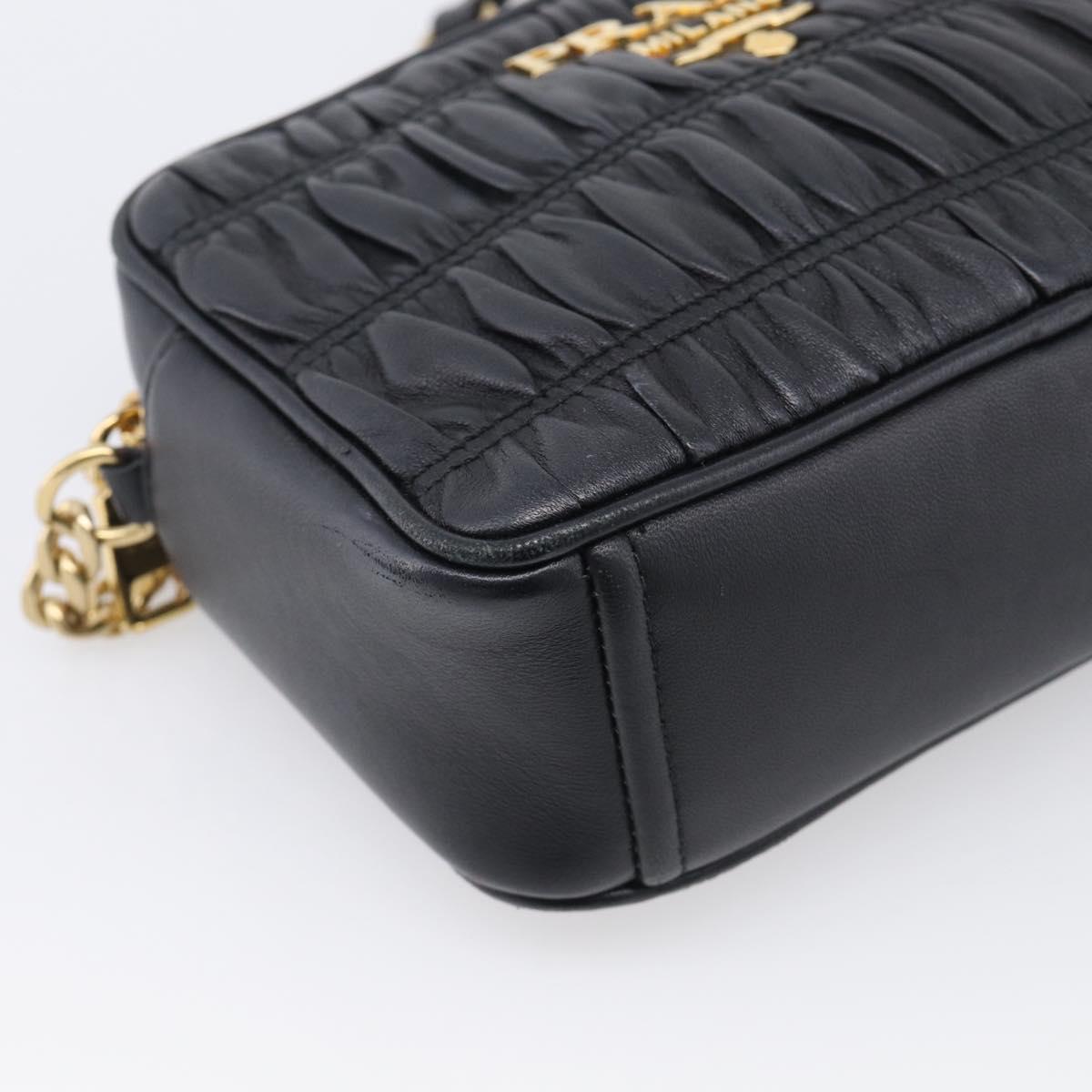 PRADA Gathered Chain Shoulder Bag Leather Black Gold Auth 213455V