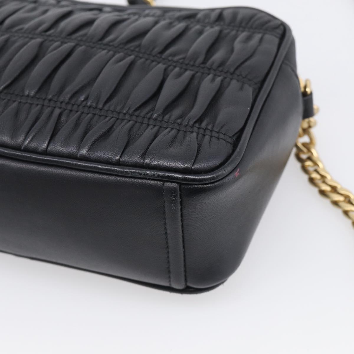 PRADA Gathered Chain Shoulder Bag Leather Black Gold Auth 213455V