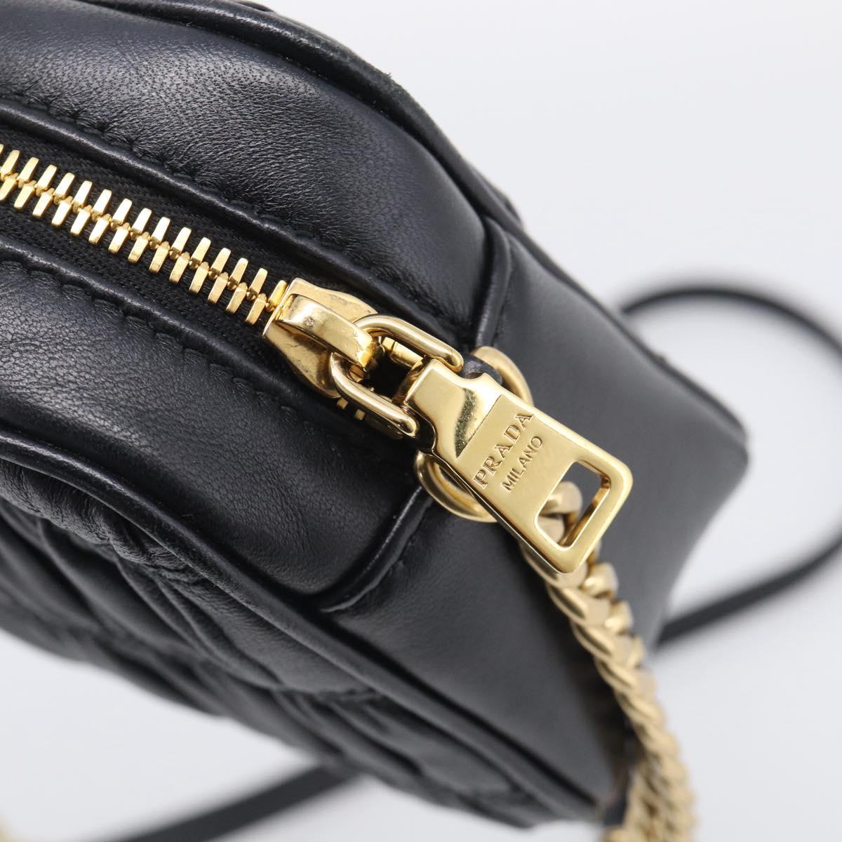 PRADA Gathered Chain Shoulder Bag Leather Black Gold Auth 213455V