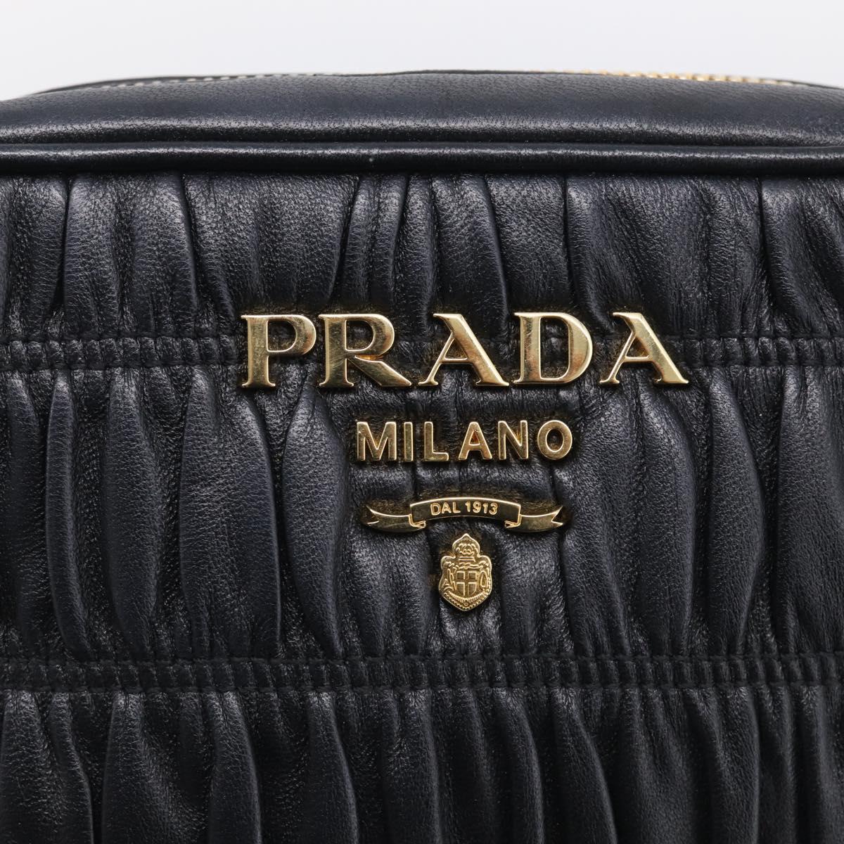PRADA Gathered Chain Shoulder Bag Leather Black Gold Auth 213455V