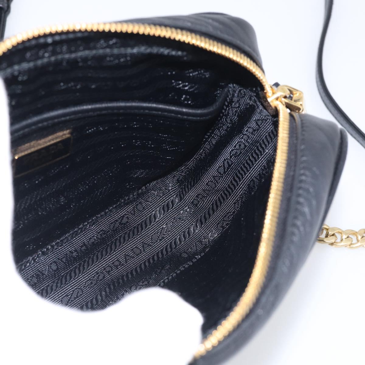 PRADA Gathered Chain Shoulder Bag Leather Black Gold Auth 213455V