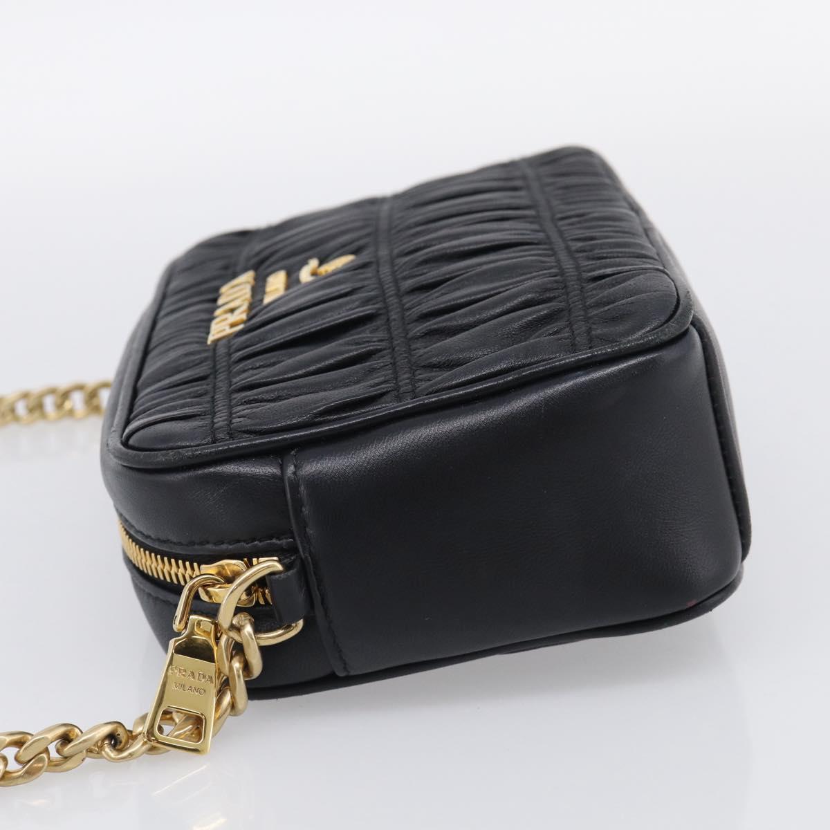 PRADA Gathered Chain Shoulder Bag Leather Black Gold Auth 213455V