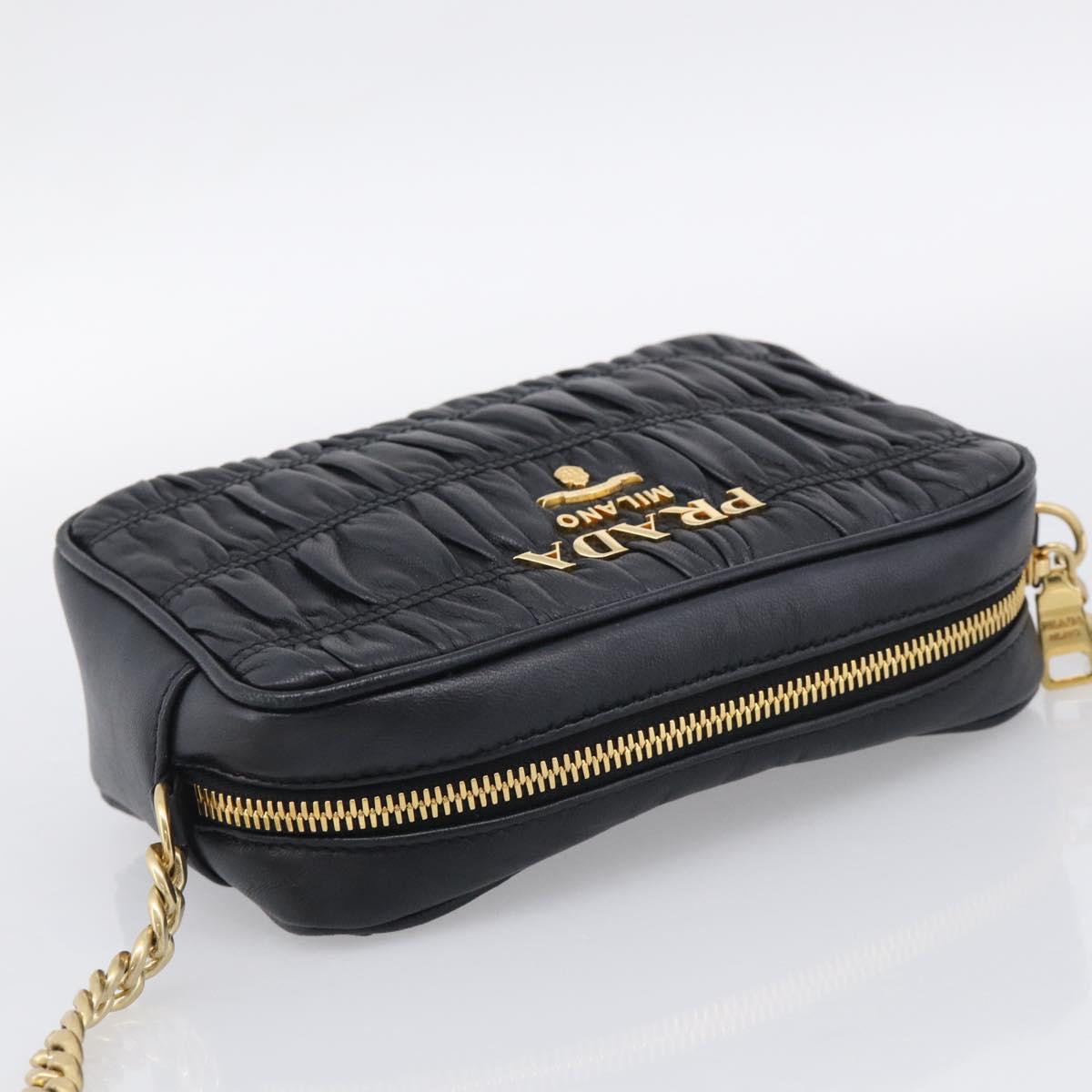 PRADA Gathered Chain Shoulder Bag Leather Black Gold Auth 213455V