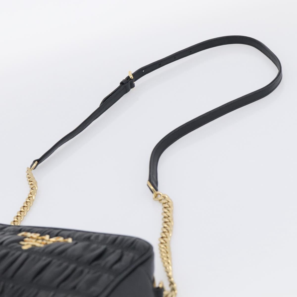 PRADA Gathered Chain Shoulder Bag Leather Black Gold Auth 213455V