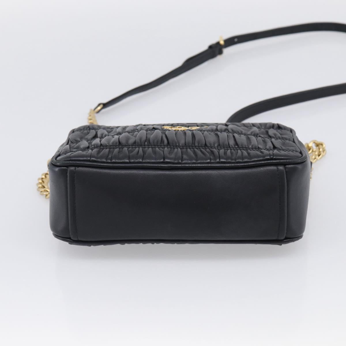 PRADA Gathered Chain Shoulder Bag Leather Black Gold Auth 213455V