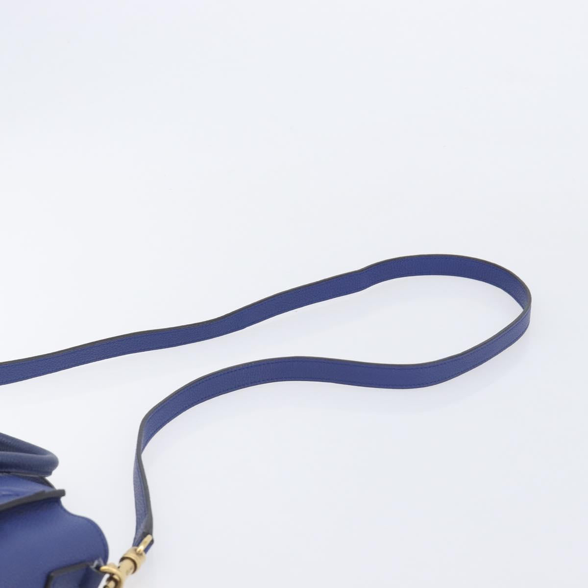CELINE Luggage Nano Shopper Hand Bag Leather 2way Blue Gold Auth 213458A