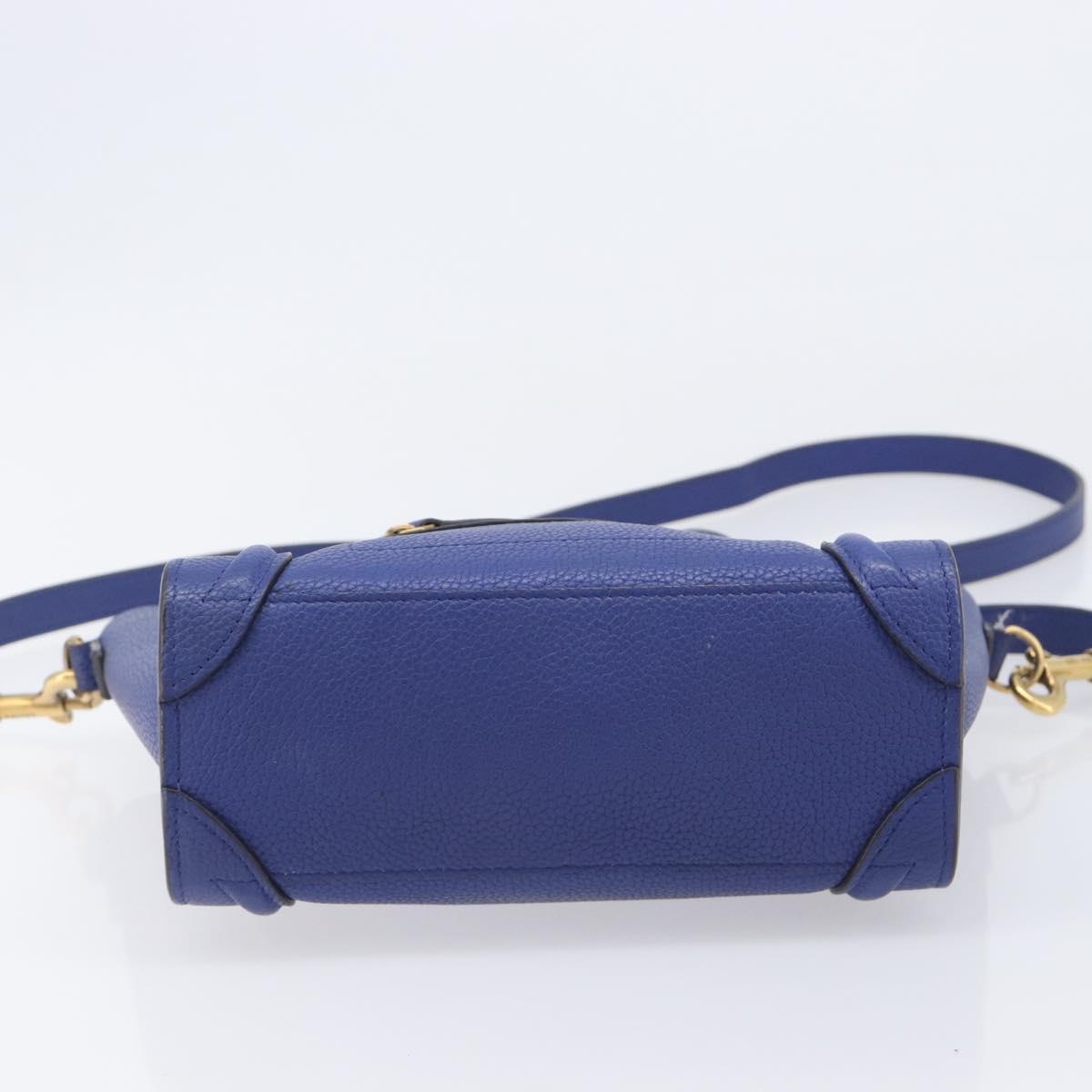 CELINE Luggage Nano Shopper Hand Bag Leather 2way Blue Gold Auth 213458A