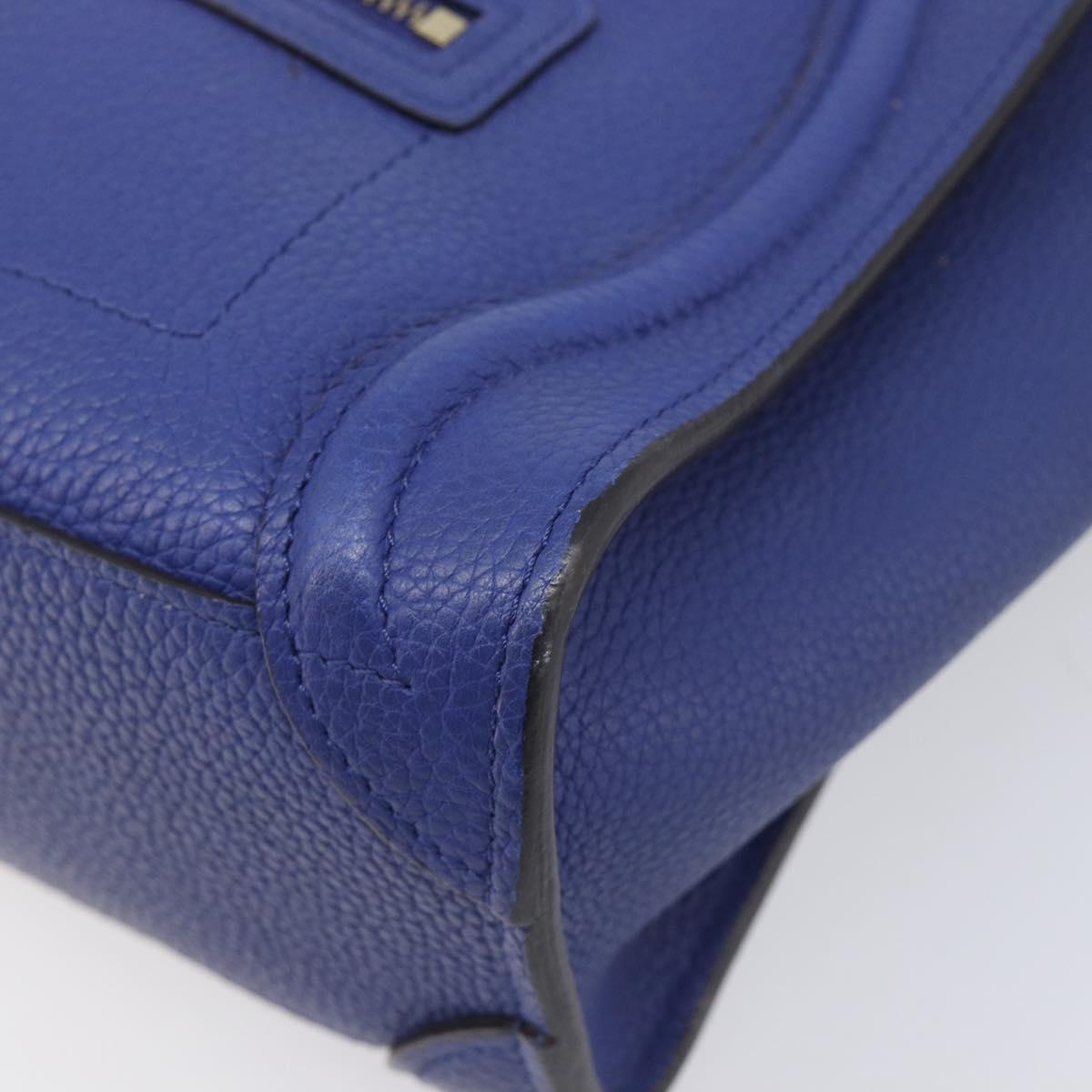 CELINE Luggage Nano Shopper Hand Bag Leather 2way Blue Gold Auth 213458A