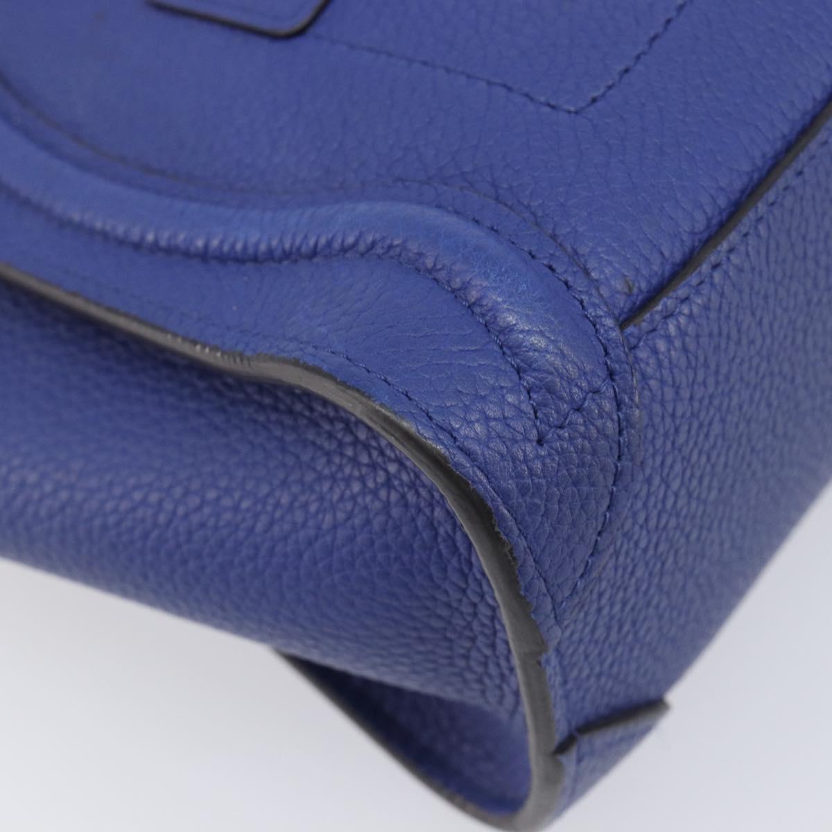 CELINE Luggage Nano Shopper Hand Bag Leather 2way Blue Gold Auth 213458A