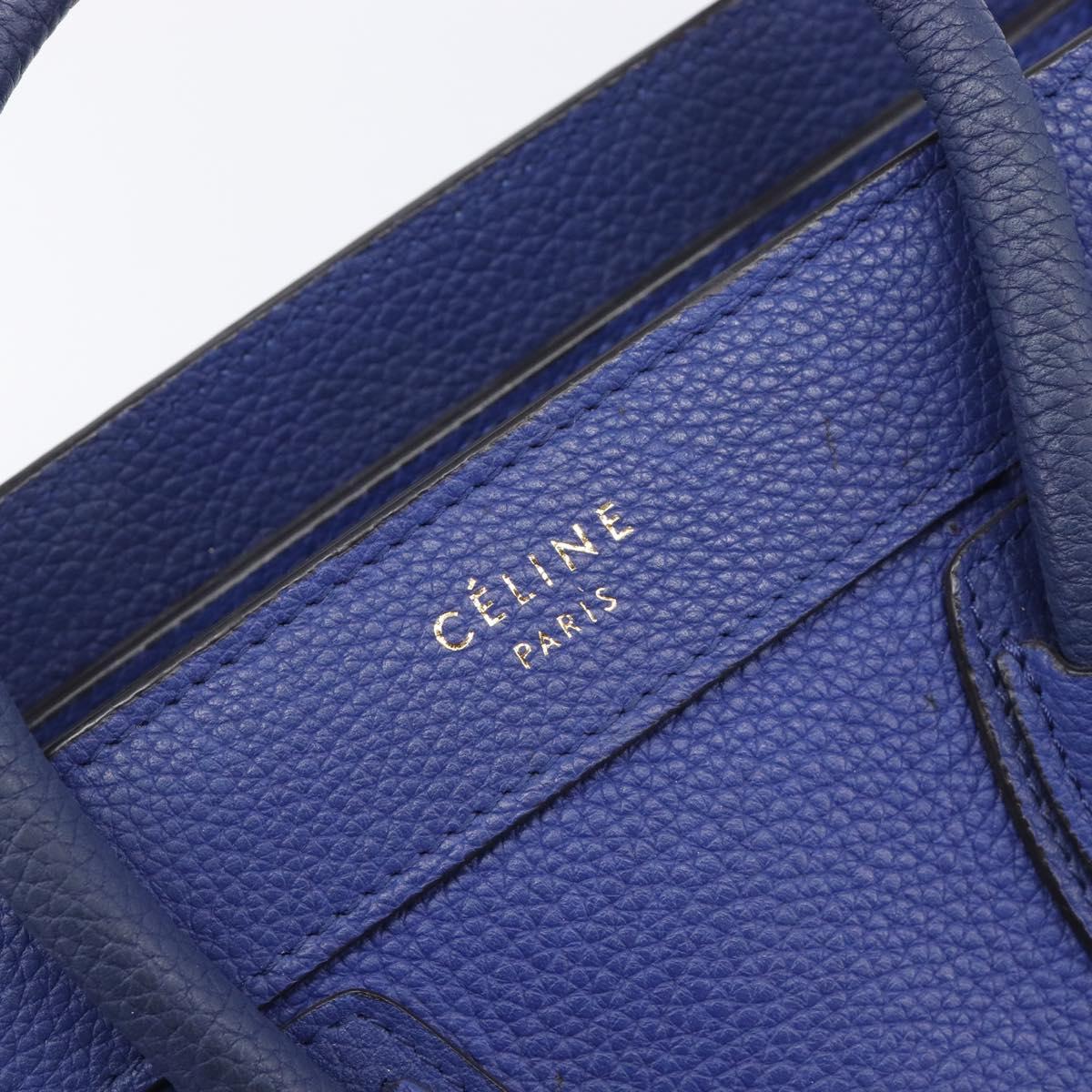 CELINE Luggage Nano Shopper Hand Bag Leather 2way Blue Gold Auth 213458A
