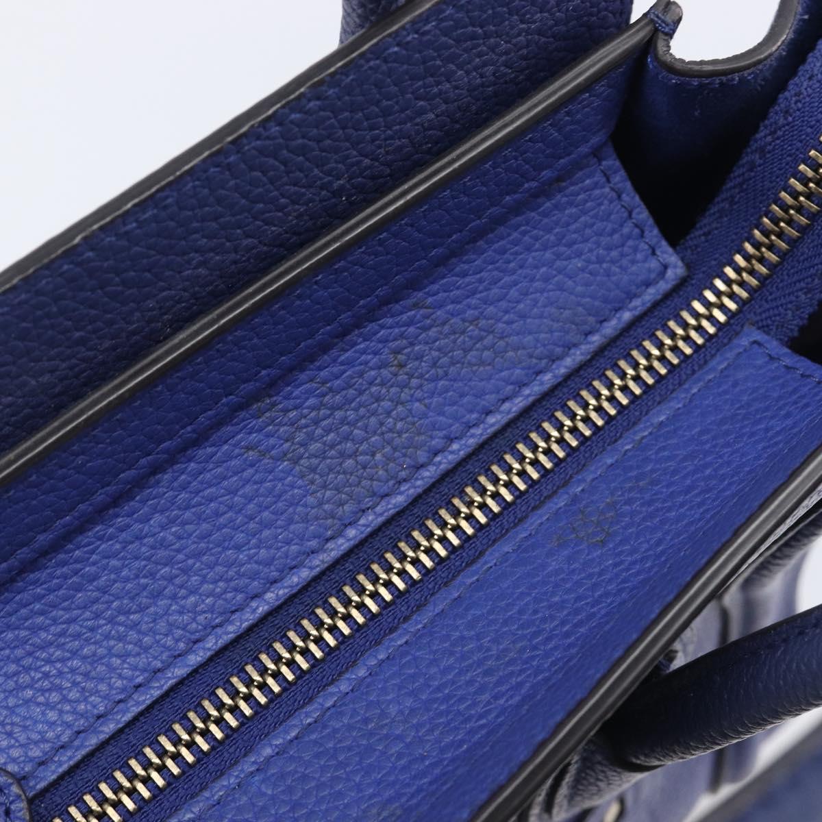 CELINE Luggage Nano Shopper Hand Bag Leather 2way Blue Gold Auth 213458A
