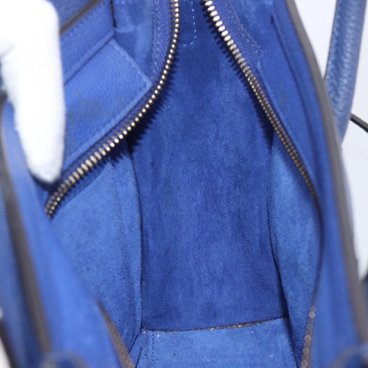 CELINE Luggage Nano Shopper Hand Bag Leather 2way Blue Gold Auth 213458A