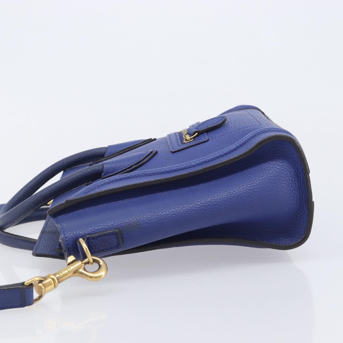 CELINE Luggage Nano Shopper Hand Bag Leather 2way Blue Gold Auth 213458A