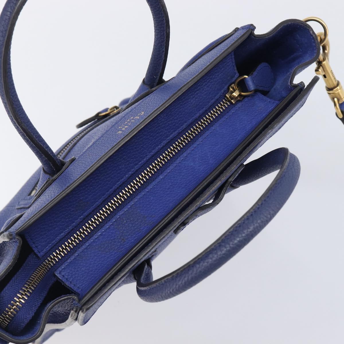 CELINE Luggage Nano Shopper Hand Bag Leather 2way Blue Gold Auth 213458A