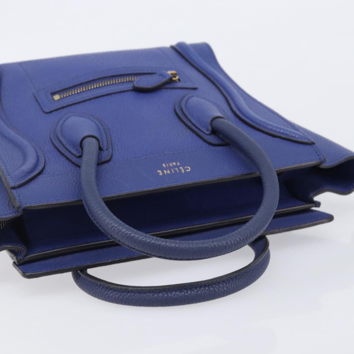 CELINE Luggage Nano Shopper Hand Bag Leather 2way Blue Gold Auth 213458A