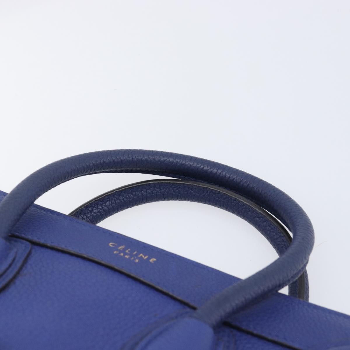 CELINE Luggage Nano Shopper Hand Bag Leather 2way Blue Gold Auth 213458A