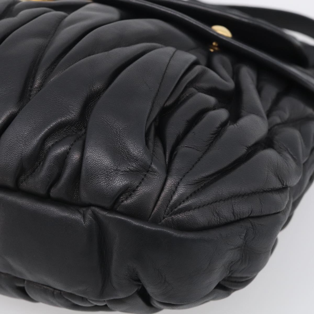 Miu Miu Gathered Hand Bag Leather 2way Black Gold Auth 213459V